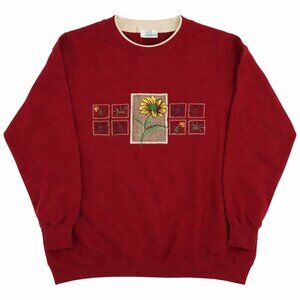 Vintage Shenandoah Red Floral Sunflower Patchwork Graphics Cotton Sweatshirt 2X
